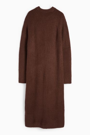 Damen - Strickkleid - gerippt - dunkelbraun
