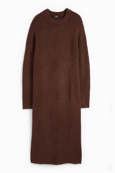 Damen - Strickkleid - gerippt - dunkelbraun