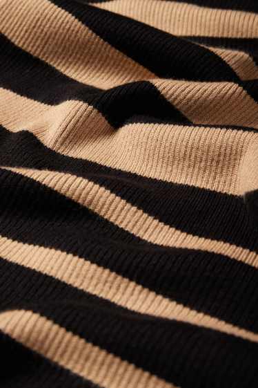 Damen - Strickkleid - gerippt - gestreift - schwarz / beige