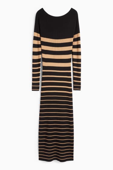 Damen - Strickkleid - gerippt - gestreift - schwarz / beige