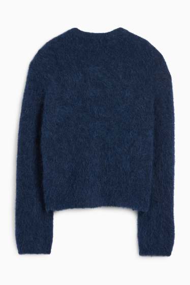 Femei - Cardigan tricotat - amestec de alpaca - albastru închis