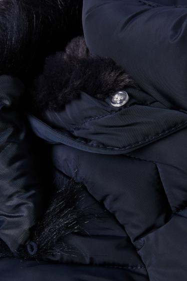 Children Girls - Quilted jacket with hood and faux fur trim - dark blue