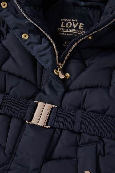 Children Girls - Quilted jacket with hood and faux fur trim - dark blue