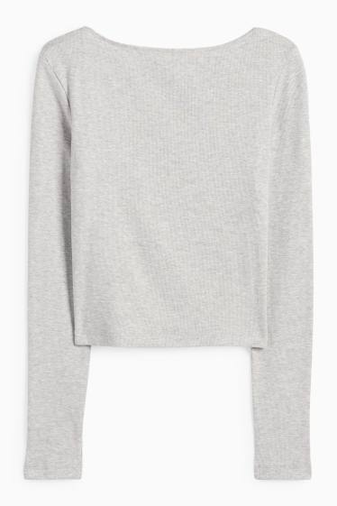 Women - Long sleeve top - ribbed - light gray-melange
