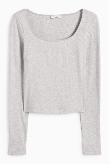 Women - Long sleeve top - ribbed - light gray-melange