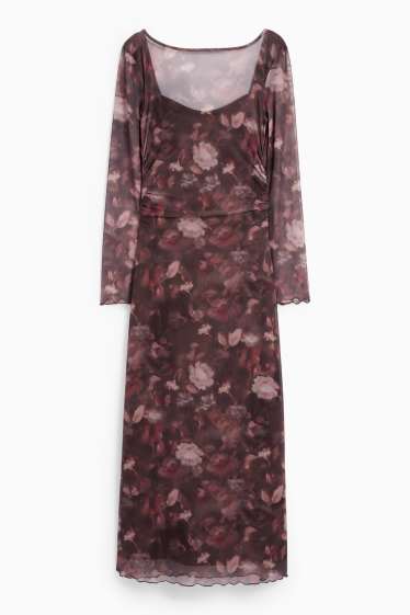 Damen - Mesh-Kleid - geblümt - dunkelbraun