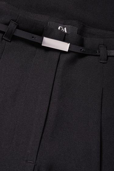 Donna - Pantaloni di stoffa con cintura - vita alta - gamba ampia - nero