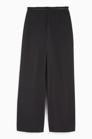 Donna - Pantaloni di stoffa con cintura - vita alta - gamba ampia - nero
