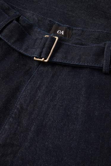Women - Barrel jeans with belt - high waist - denim-dark blue