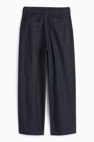 Women - Barrel jeans with belt - high waist - denim-dark blue