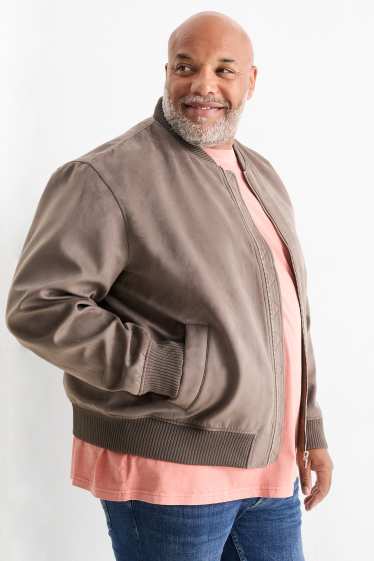 Hommes - Blouson aviateur - faux suède - taupe