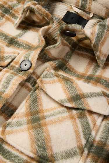 Dames - Gebreide jas - geruit - licht beige