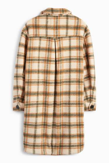 Dames - Gebreide jas - geruit - licht beige