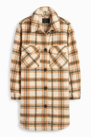 Dames - Gebreide jas - geruit - licht beige