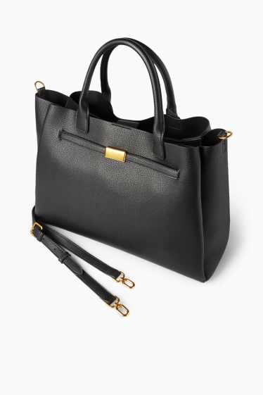 Femei - Geantă shopper mare cu curea detașabilă - imitație de piele - negru