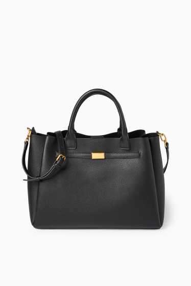 Femei - Geantă shopper mare cu curea detașabilă - imitație de piele - negru