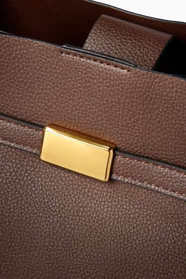 Femei - Geantă shopper mare cu curea detașabilă - imitație de piele - maro