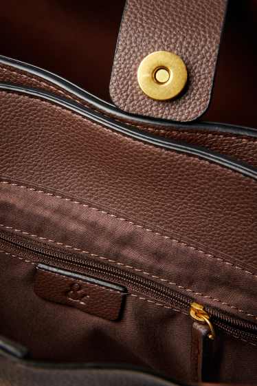 Femei - Geantă shopper mare cu curea detașabilă - imitație de piele - maro