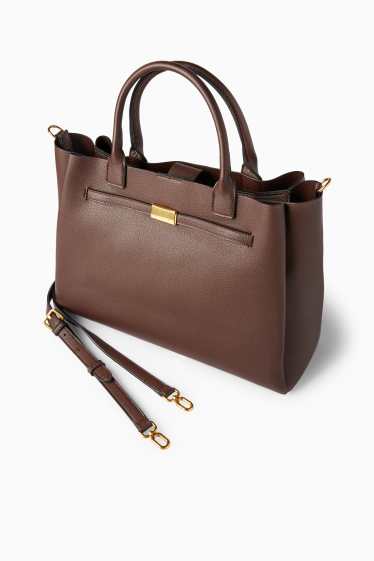 Femei - Geantă shopper mare cu curea detașabilă - imitație de piele - maro