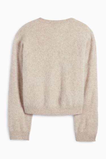 Damen - Kaschmir-Strickjacke - hellbeige