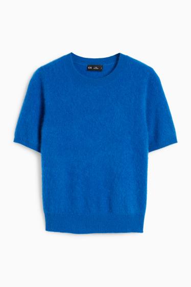 Dames - Gebreide trui van kasjmier - korte mouwen - blauw