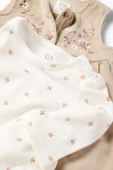 Baby: meisjes - Bloemetjes - baby-outfit - 2-delig - beige