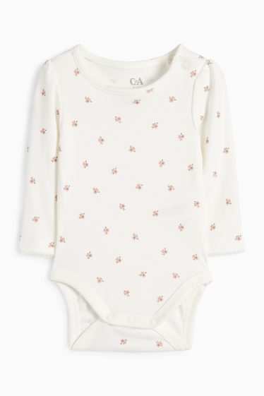 Baby: meisjes - Bloemetjes - baby-outfit - 2-delig - beige