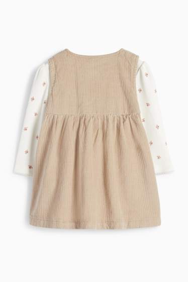 Baby: meisjes - Bloemetjes - baby-outfit - 2-delig - beige