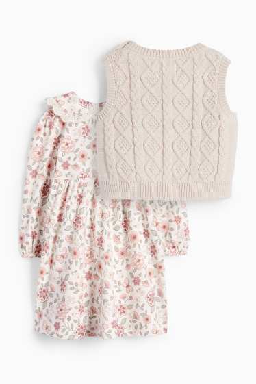 Baby Mädchen - Blümchen - Baby-Outfit - 2 teilig - hellbeige