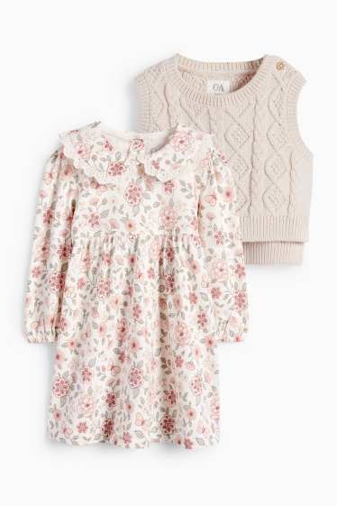 Baby Mädchen - Blümchen - Baby-Outfit - 2 teilig - hellbeige