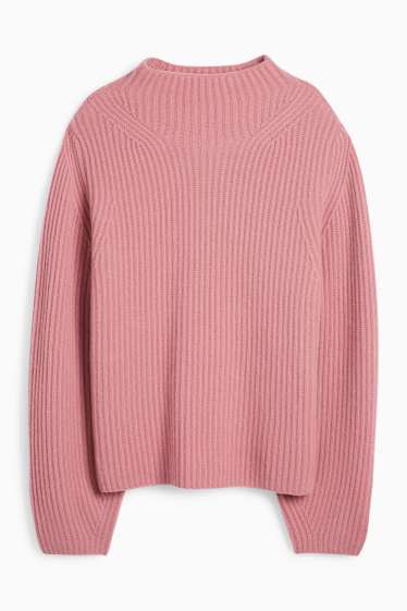 Damen - Kaschmir-Pullover - gerippt - rosa