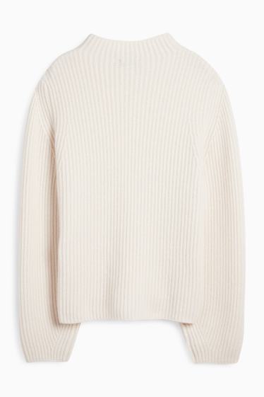 Damen - Kaschmir-Pullover - gerippt - cremeweiß