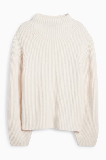Damen - Kaschmir-Pullover - gerippt - cremeweiß