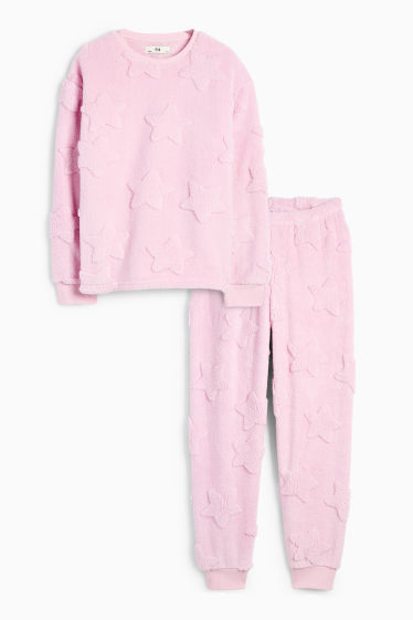 Bambine - Motivo stella - pigiama invernale - 2 pezzi - fucsia