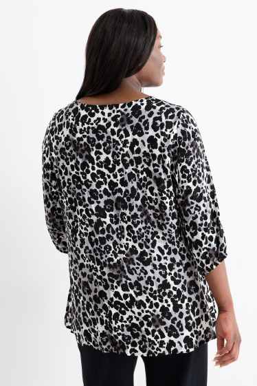 Damen - Bluse - Leo-Print - grau / schwarz
