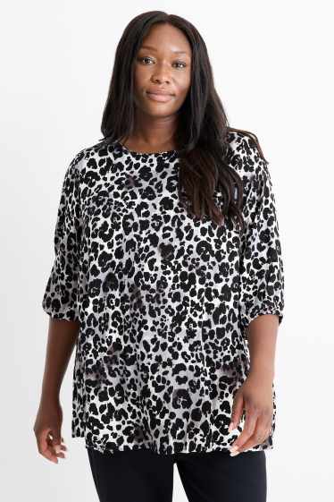 Damen - Bluse - Leo-Print - grau / schwarz