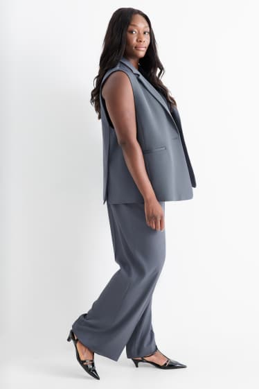 Damen - Stoffhose - High Waist - Wide Leg - blau