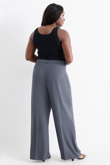 Damen - Stoffhose - High Waist - Wide Leg - blau