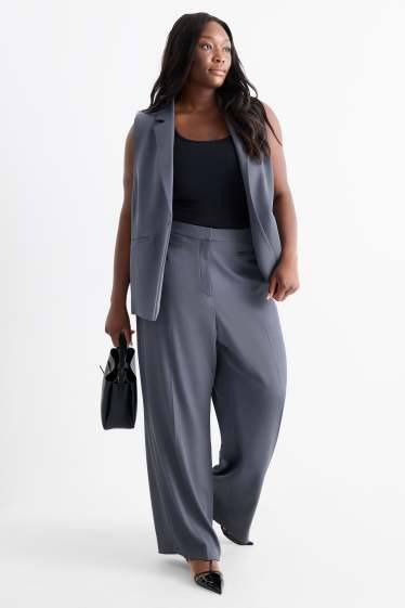 Damen - Stoffhose - High Waist - Wide Leg - blau