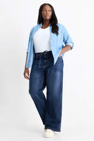 Women - Wide leg jeans - mid-rise waist - LYCRA® - denim-dark blue