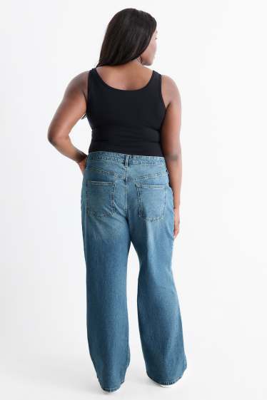 Women - Wide leg jeans - high waist - blue denim