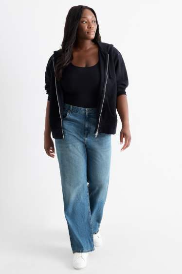 Women - Wide leg jeans - high waist - blue denim