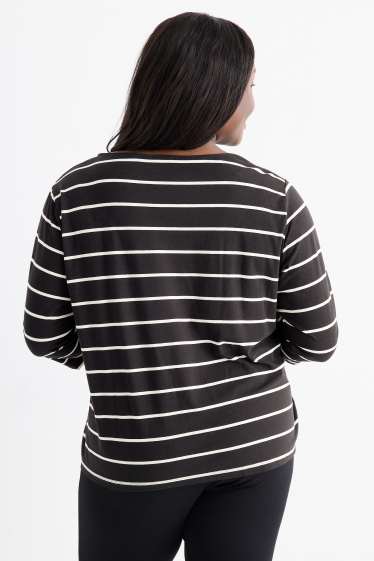 Damen - Langarmshirt - gestreift - schwarz