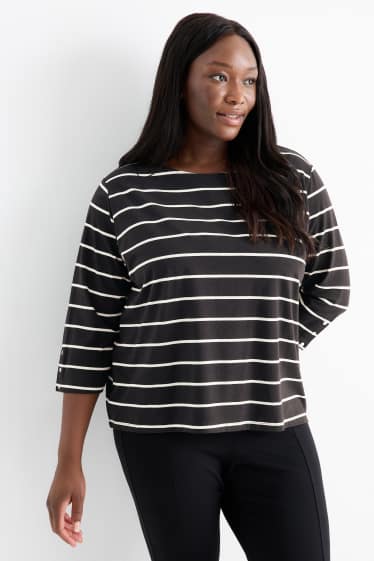 Damen - Langarmshirt - gestreift - schwarz