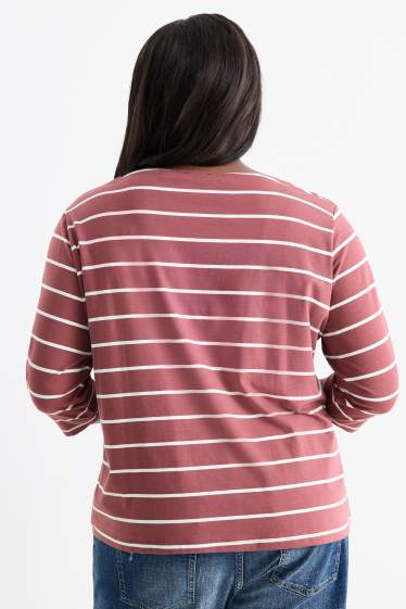 Femei - Tricou cu mânecă lungă - cu dungi - bordo