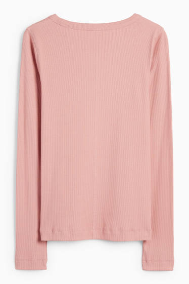 Donna - Maglia a maniche lunghe basic - a coste - rosa scuro