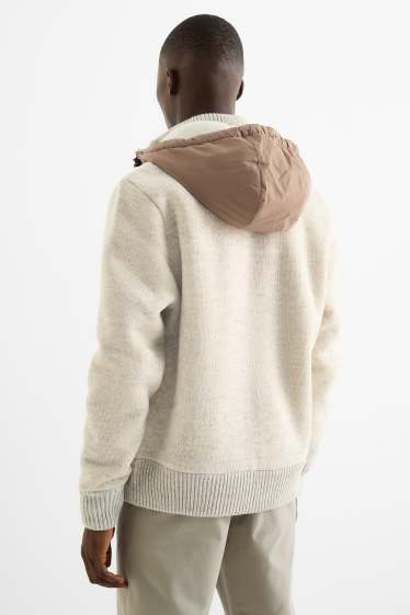 Herren - Strickjacke mit Kapuze - hellbeige