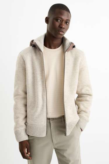 Herren - Strickjacke mit Kapuze - hellbeige