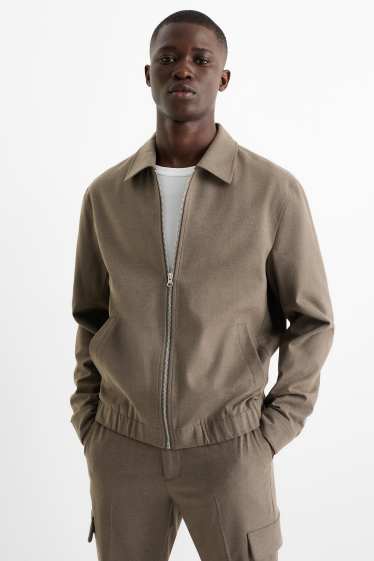 Pánské - Obleková flanelová košilová bunda - regular fit - stretch - taupe