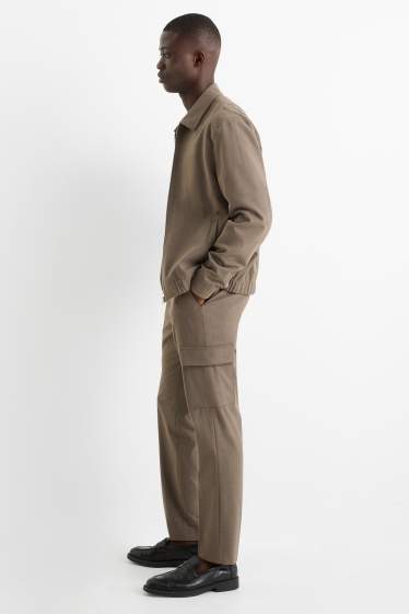 Pánské - Oblekové flanelové kalhoty - slim fit - Flex - taupe